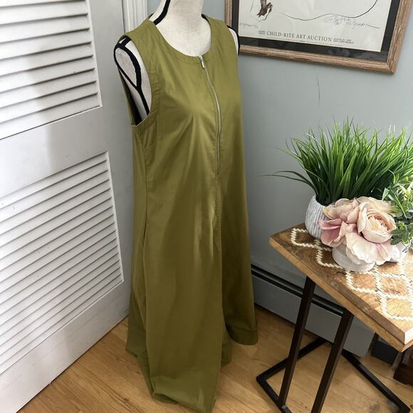 FOIL Womens Dress 8 Green Maxi 1/2 Zip Lagenlook Minimalist Bohemian Summer - Picture 3 of 11